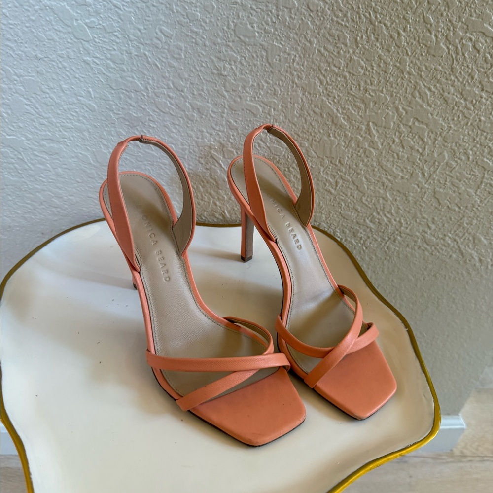 Veronica Beard Orange Heels Modern Square-Toe Design